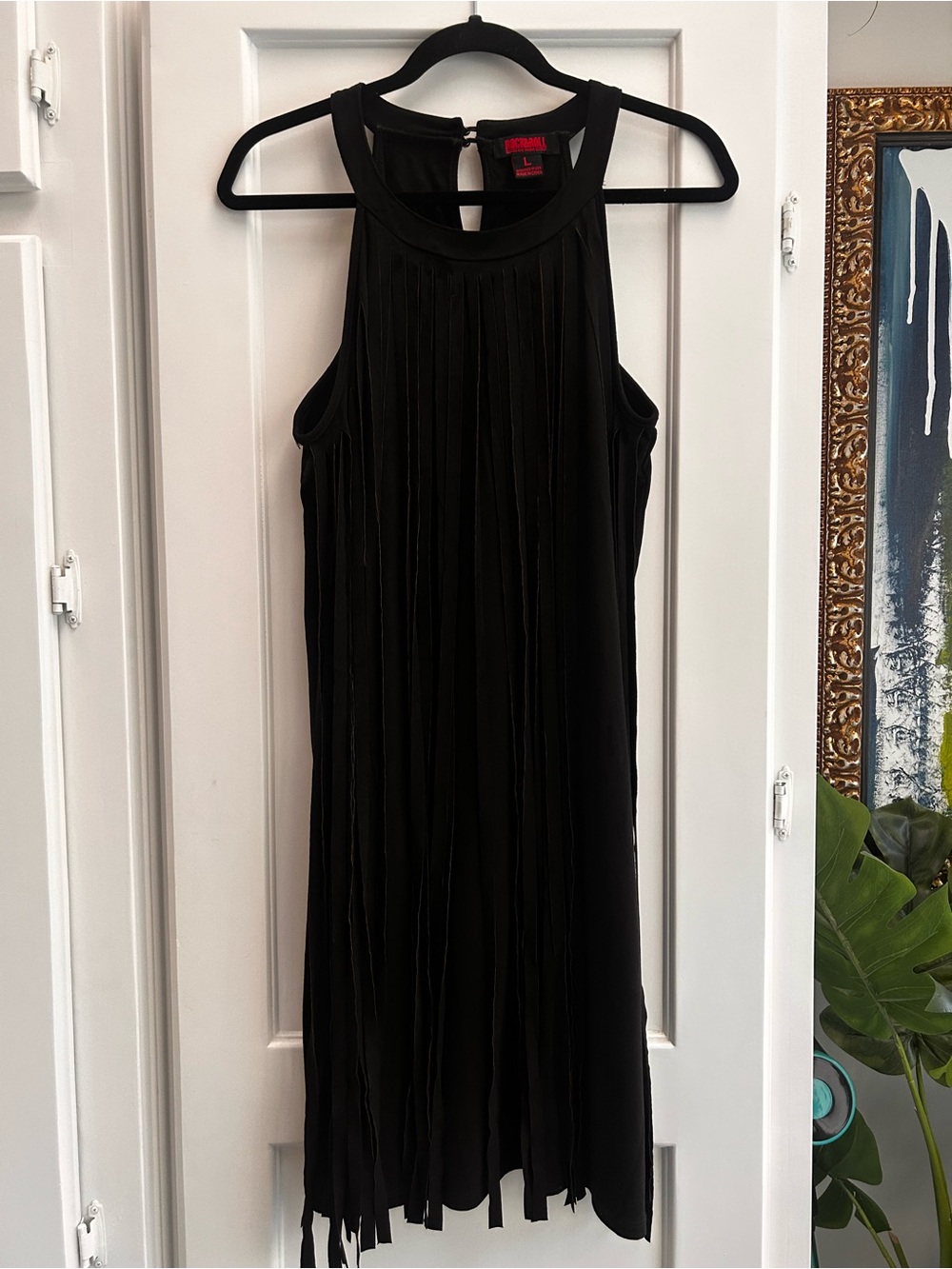 Black Halter Fringe Midi Dress - Unknown Brand